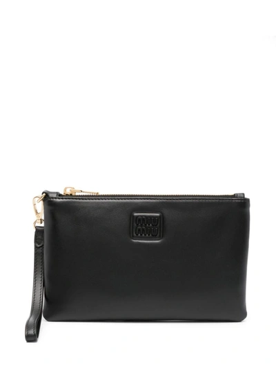 Miu Miu Logo-embossed Leather Clutch Bag In Nero