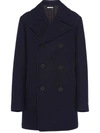 Prada Double-breasted Wool Peacoat In Bleu