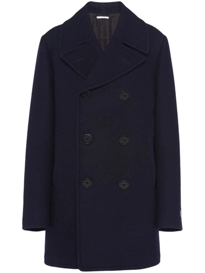 Prada Double-breasted Wool Peacoat In Navy