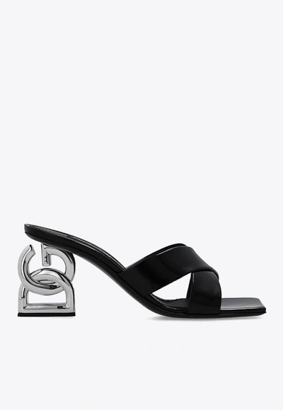 Dolce & Gabbana 75 Polished Leather Mules With Dg Heel In Black