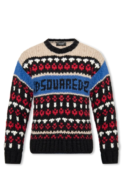 Dsquared2 Wool Jacquard Knit Logo Sweater In New