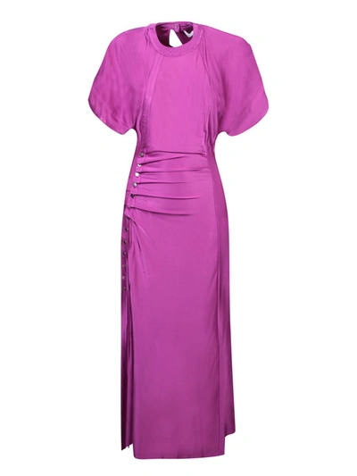 Paco Rabanne Satin Midi Dress With Side Button Detail In Pink