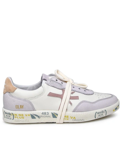 Premiata Clayd White And Lilac Leather Sneakers In Cream