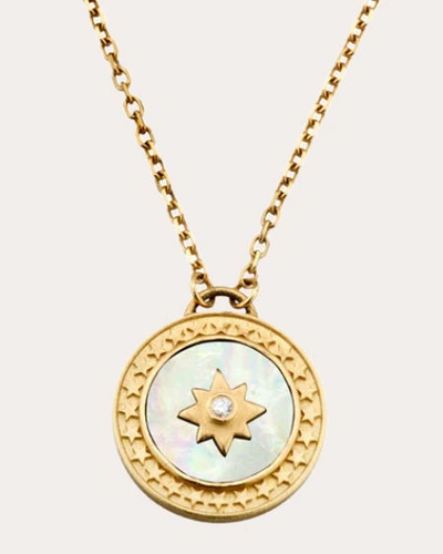 Elizabeth Moore Women's Celestial 14gold Mother Of Pearl And Diamond Star Pendant Necklace 14k Gold In Yellow Gold