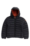 Save The Duck Kids' Wind & Water Resistant Packable Puffer Jacket In Black/ Ginger Lining