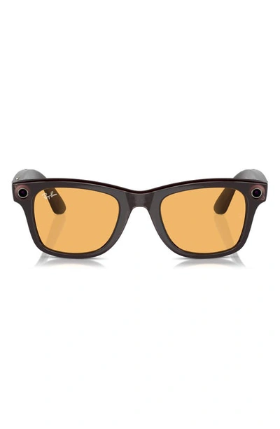 Ray Ban Ray-ban | Meta Wayfarer Electronics Rebel Black Frame Yellow Lenses 53-22 In Amber
