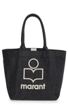 Isabel Marant Small Yenky Logo Denim Tote In Faded Black