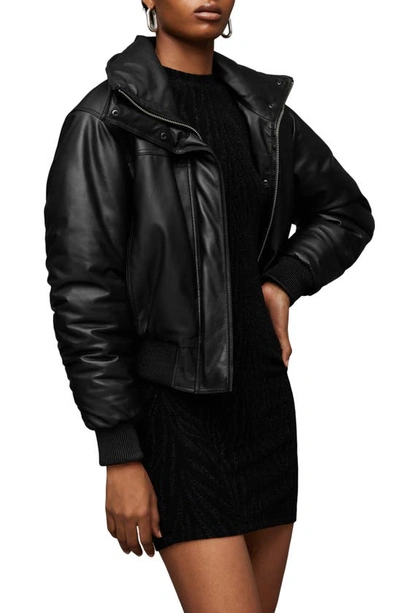 Allsaints Sloane Padded Leather Bomber Jacket In Black