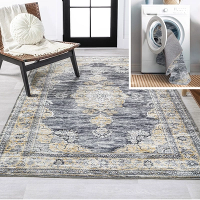 Jonathan Y Bausch Bohemian Distressed Chenille Machine-washable Gray/white Area Rug