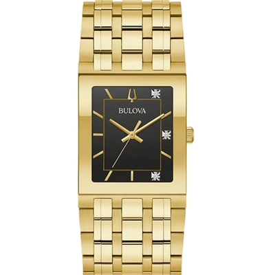 Bulova Men's Marc Anthony Modern Quadra Diamond Accent Gold-tone Stainless Steel Bracelet Watch 30mm In Black