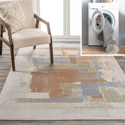 Jonathan Y Weaver Abstract Coastal Watercolor Machine-washable Cream/multi 3 Ft. X 5 Ft. Area Rug In Beige