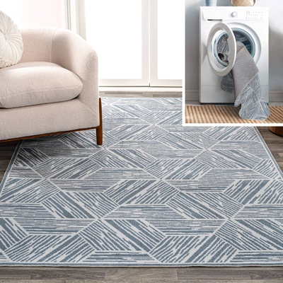 Jonathan Y Vector Modern Coastal Geometric Machine-washable Blue/cream 4 Ft. X 6 Ft. Area Rug