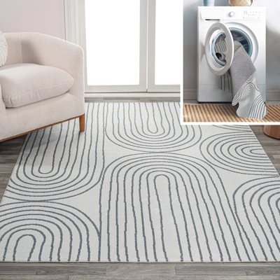 Jonathan Y Doodle Contemporary Glam Geometric Machine-washable Cream/dark Gray 3 Ft. X 5 Ft. Area Rug In Beige