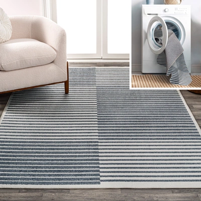 Jonathan Y Shutter Minimalist Striped Plaid Machine-washable Dark Gray/cream 8 Ft. X 10 Ft. Area Rug In Grey