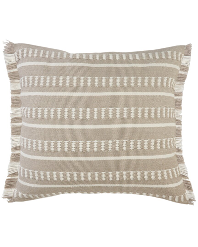 Lr Home Taupe Fringed Striped Indoor Outdoor Oversized Decorative Pillow In Brown