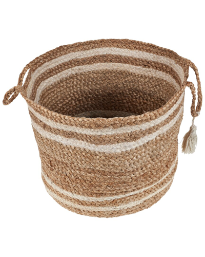 Lr Home Handmade Striped Jute Decorate Storage Basket In Brown
