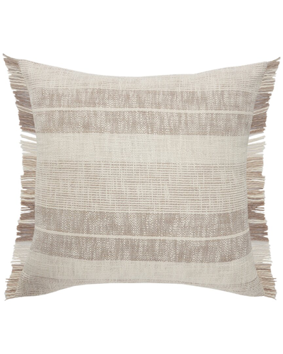 Lr Home Savannah Natural Fringed Striped Decorative Pillow In White