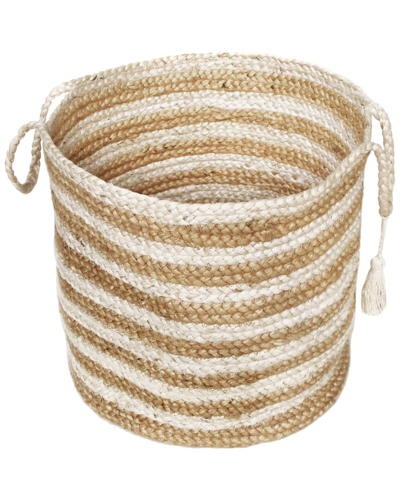 Lr Home Striped Hand-braided Jute Natural Decorate Storage Basket In Brown