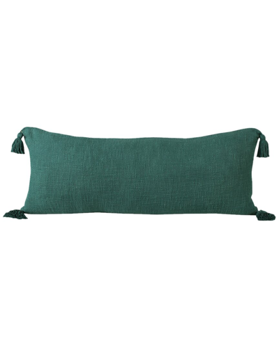 Lr Home Woven Everyday Solid Green Cotton Lumbar Decorative Pillow
