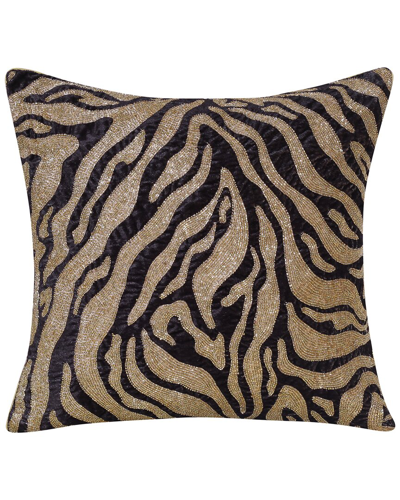 Lr Home Chloe Gold & Black Tiger Print Embroidered Decorative Pillow