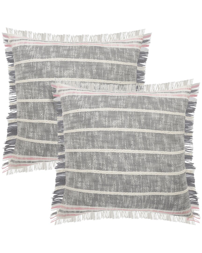 Lr Home Set Of 2 Angelica Striped Fringe Throw Pillows In Grey
