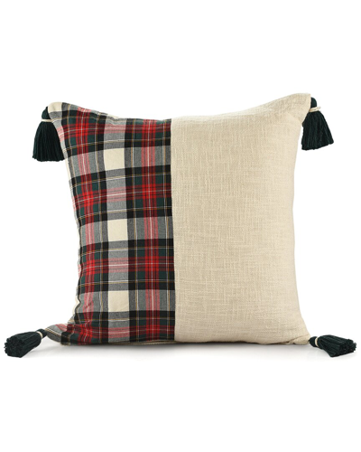 Lr Home Holiday Woven Tartan Plaid Tasseled Decorative Pillow In Red