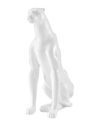 Finesse Decor Boli Sitting Panther Sculpture In Glossy White