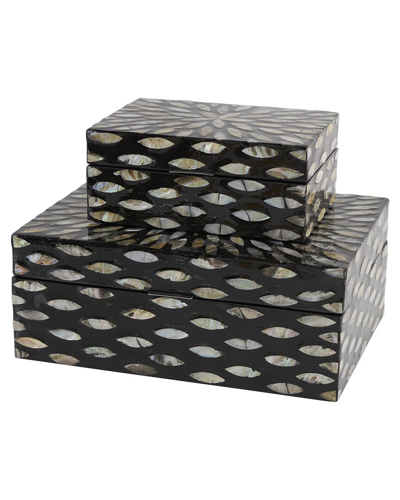 Peyton Lane Set Of 2 Mother-of-pearl Geometric Boxes In Black