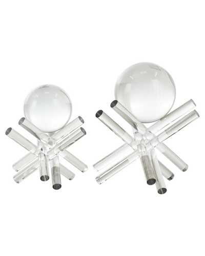 Peyton Lane Set Of 2 Abstract Crystal Jack & Orb Sculptures