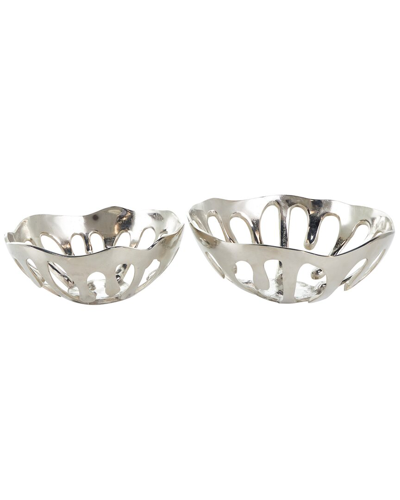 Peyton Lane Set Of 2 Drip Decorative Bowls In Silver