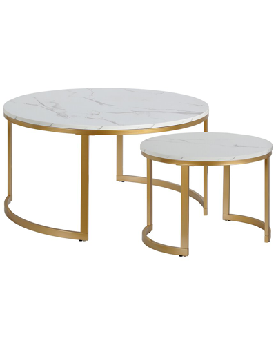 Abraham + Ivy Mitera Round Nested Coffee Table With Faux Marble Top