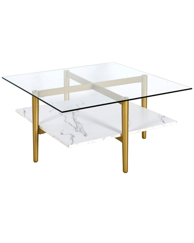 Abraham + Ivy Otto 32in Square Coffee Table With Faux Marble Shelf
