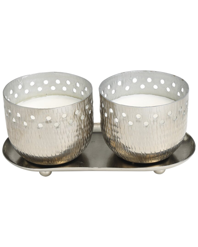 Peyton Lane Set Of 2 White Wax Vanilla Marshmallow Scented Cutout Spotted 7oz 1-wick Candle