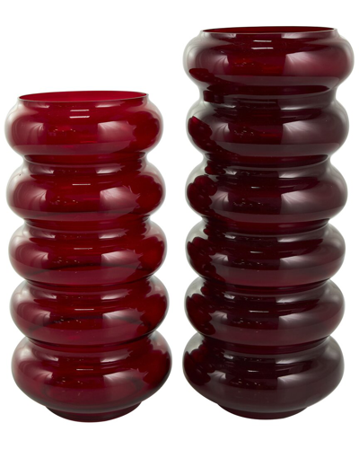 Peyton Lane Set Of 2 Red Glass Bubble Vase