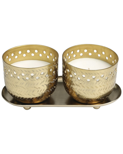 Peyton Lane Set Of 2 White Wax Egyptian Mint Scented Cutout Spotted 7oz 1-wick Candle