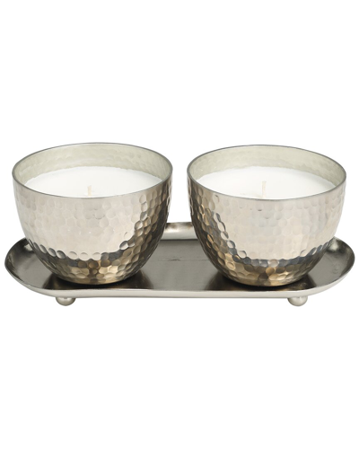 Peyton Lane Set Of 2 White Wax Sweet Bamboo Scented Hammered 10oz 1-wick Candle