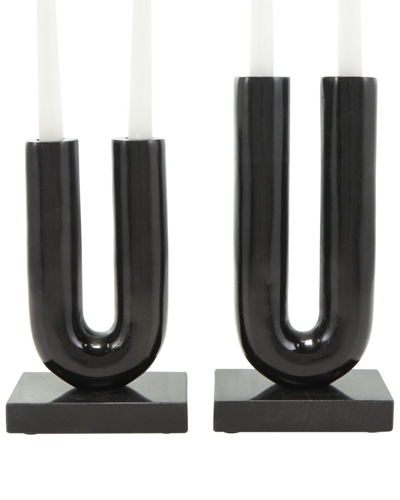 Peyton Lane Set Of 2 Geometric Black Aluminum U-shaped Candle Holder