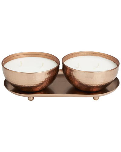 Peyton Lane Set Of 2 White Wax Tropical Breeze Scented Hammered 12oz 2-wick Candle