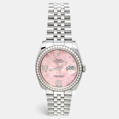 Pre-owned Rolex Pink 18k White Gold Stainless Steel Diamond Datejust 116244-0004 Women's Wristwatch 36 Mm In Silver
