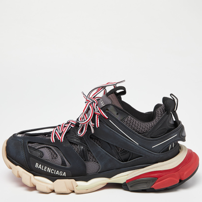 Pre-owned Balenciaga Black Leather And Mesh Track Low Top Trainers Size 40 In Multicolor