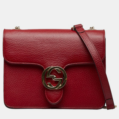 Pre-owned Gucci Red Leather Interlocking G Small Dollar Shoulder Bag