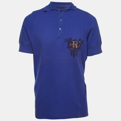 Pre-owned Roberto Cavalli Purple Logo Embroidered Cotton Polo T-shirt Xxxl