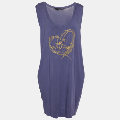 Pre-owned Love Moschino Purple Logo Embroidered Cotton Knit Sleeveless Mini Dress M