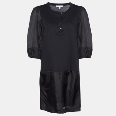 Pre-owned See By Chloé Black Cotton Knit & Silk Shift Dress L