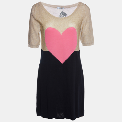 Pre-owned Moschino Cheap And Chic Multicolor Heart Lurex & Cotton Knit Mini Dress M