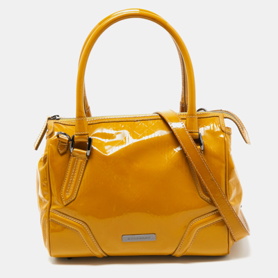 Pre-owned Burberry Mustard Patent Leather Top Zip Tote In Yellow