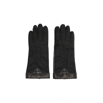 Prada Bi-material Gloves In Black