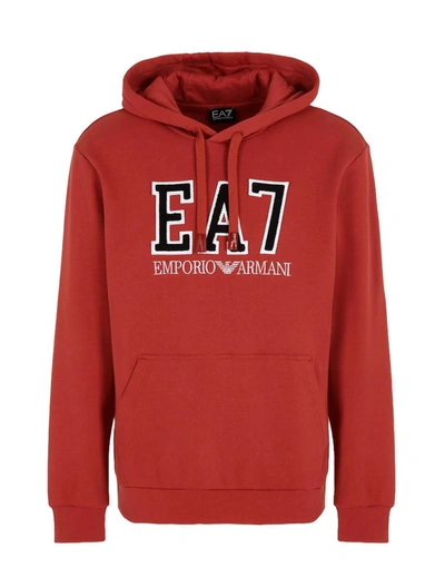 Ea7 Cotton Hoodie In Red