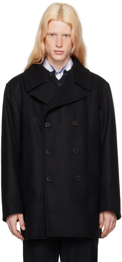 Our Legacy Double-breasted Wool-blend Peacoat In Black
