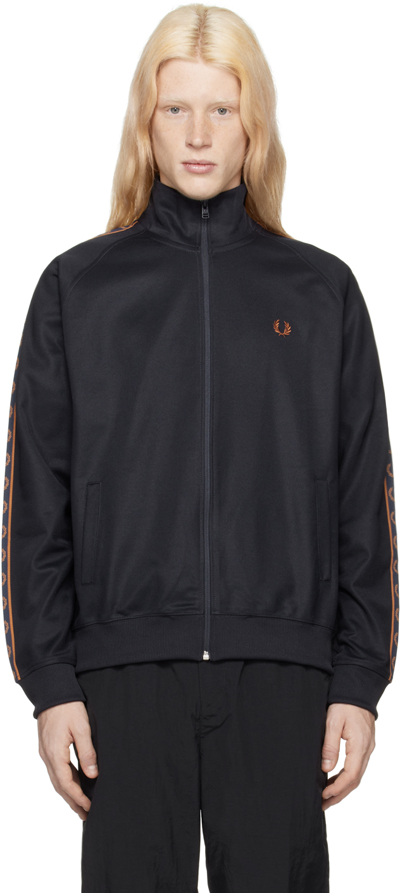 Fred Perry Navy Contrast Tape Track Jacket In Q51 Navy/nutflake